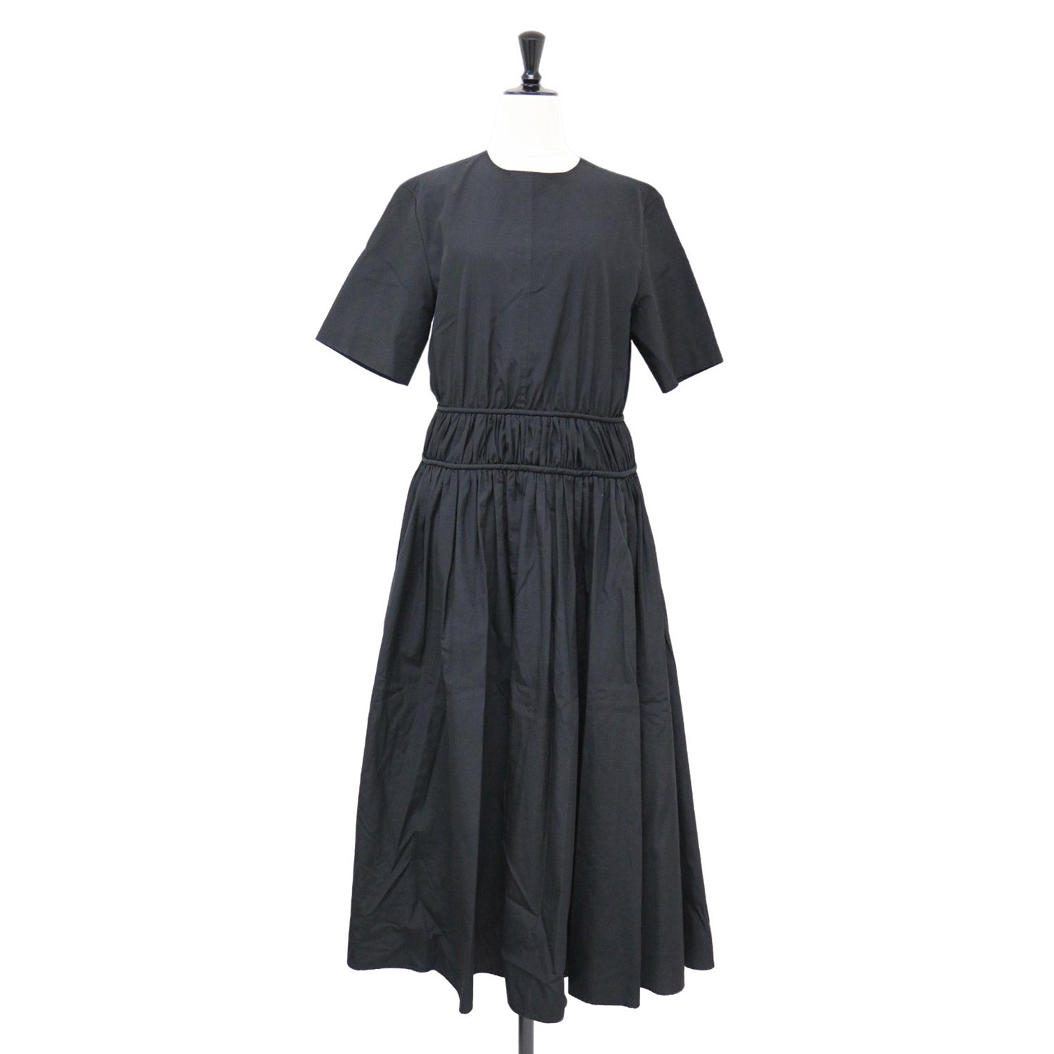 ebure (エブール) ウエストギャザー ロング ワンピース / 半袖