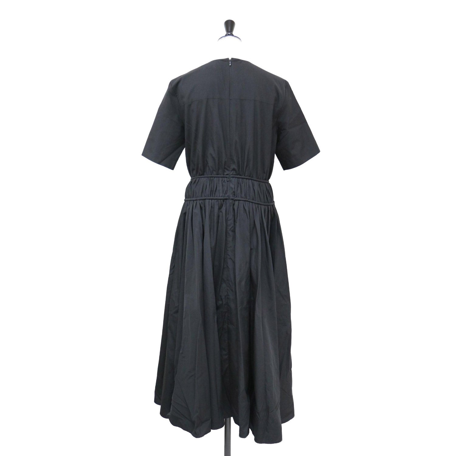 美品✨エブール ebure ギャザー Vネック ワンピース マキシ丈 濃紺 ebure (エブール) ウエストギャザー ロング ワンピース / 半袖