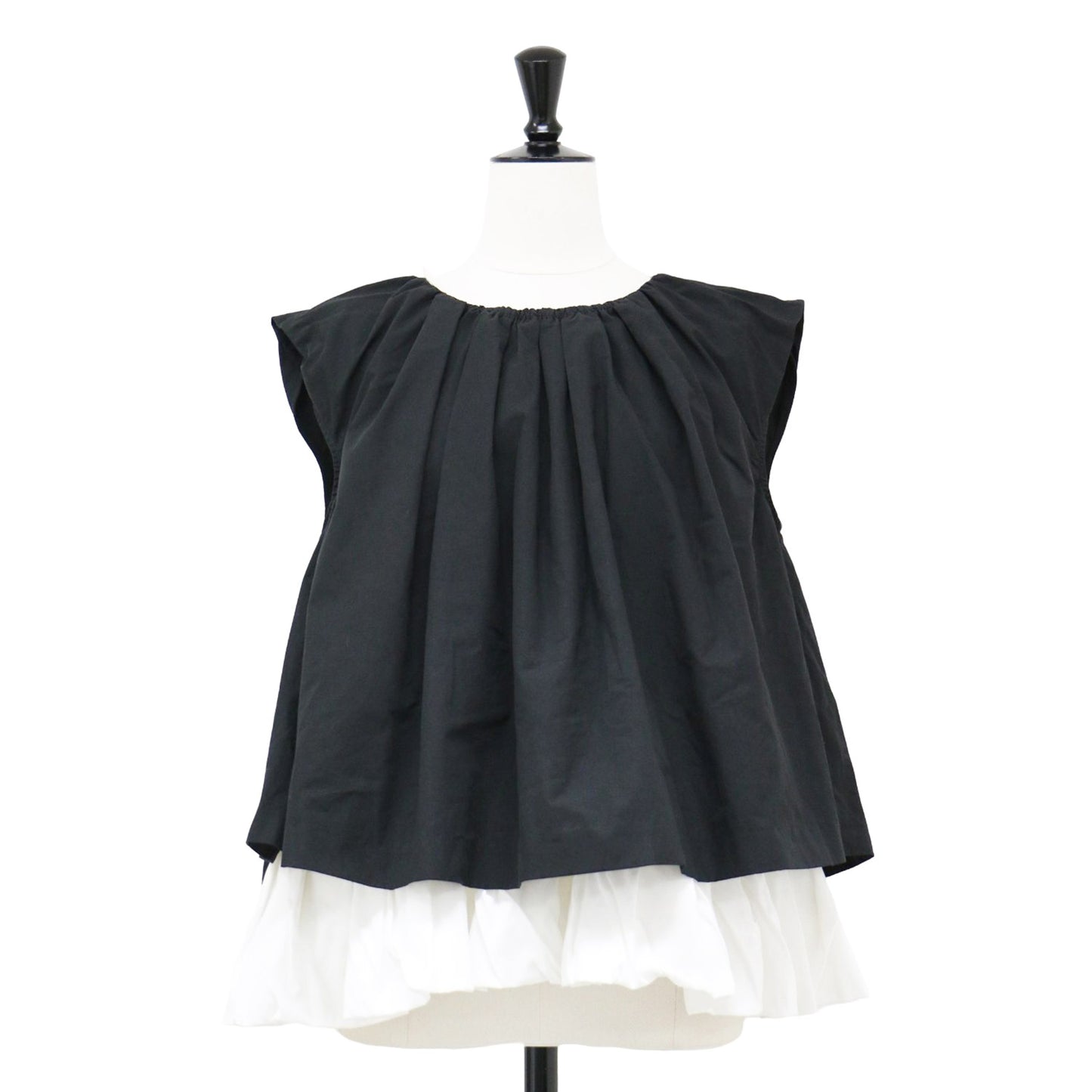 テントライン ホイップド トップス / Tent line whipped tops ブラウス ノースリーブ ギャザー バイカラー コットン