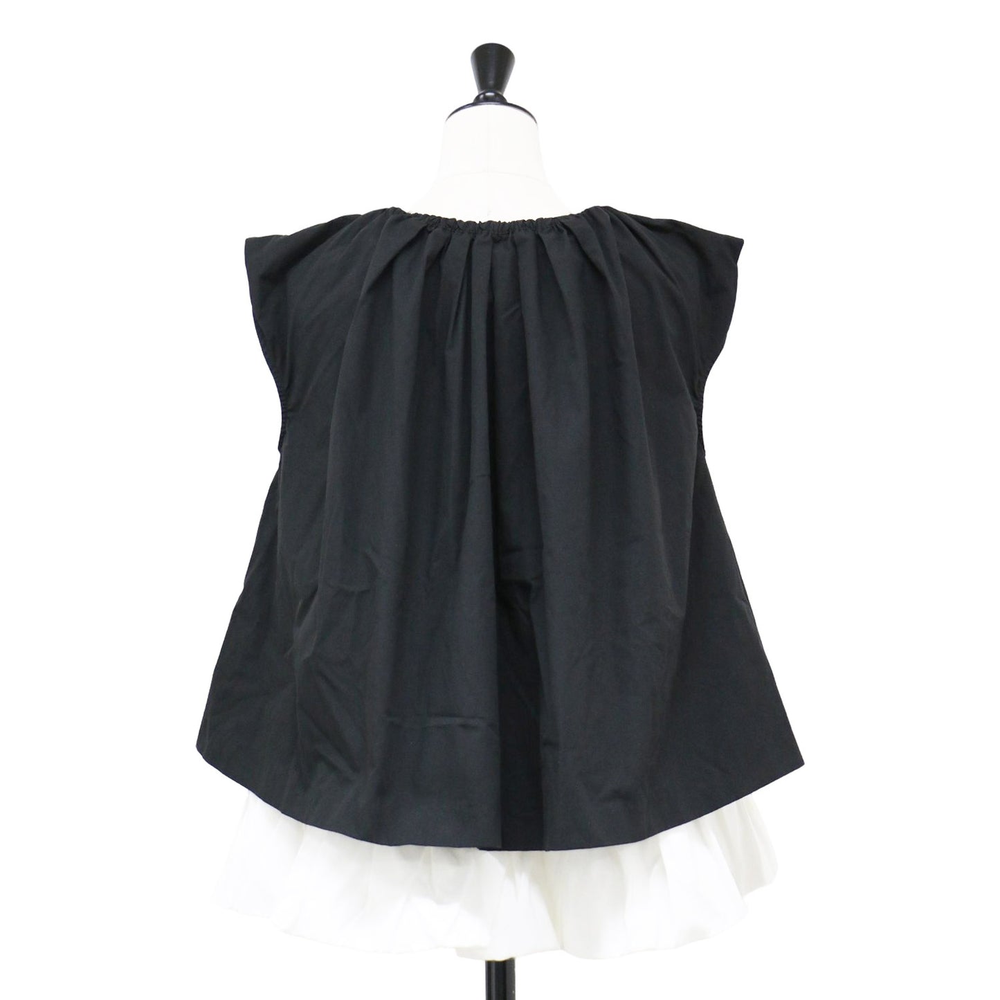 テントライン ホイップド トップス / Tent line whipped tops ブラウス ノースリーブ ギャザー バイカラー コットン