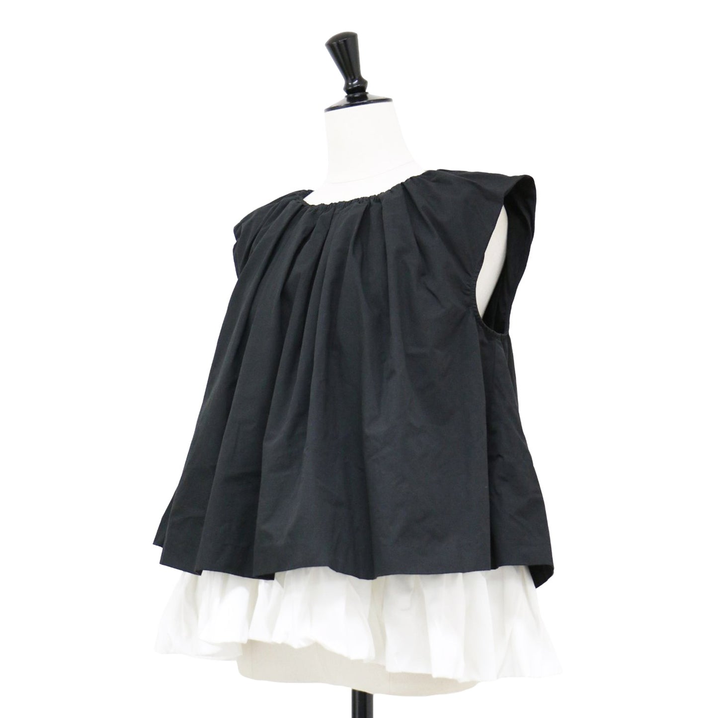 テントライン ホイップド トップス / Tent line whipped tops ブラウス ノースリーブ ギャザー バイカラー コットン