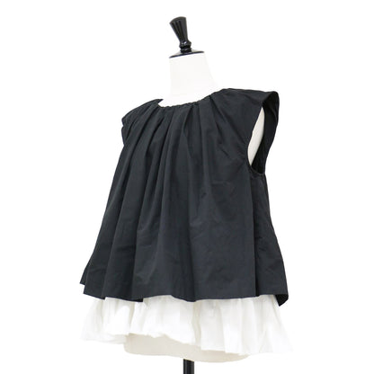 テントライン ホイップド トップス / Tent line whipped tops ブラウス ノースリーブ ギャザー バイカラー コットン
