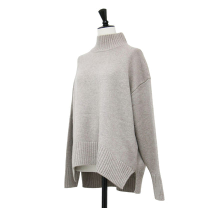21秋冬 ウール カシミヤ スリット ハイネック ニット / プルオーバー 長袖 オーバーサイズ