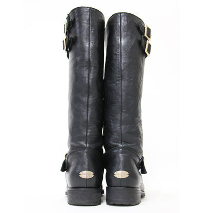 レザー ロング エンジニア ブーツ / バイカーブーツ ベルト シワ加工 本革