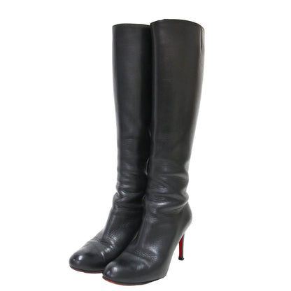 レザー ハイヒール ロング ブーツ / アーモンドトゥ ピンヒール サイドジップ