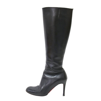 レザー ハイヒール ロング ブーツ / アーモンドトゥ ピンヒール サイドジップ