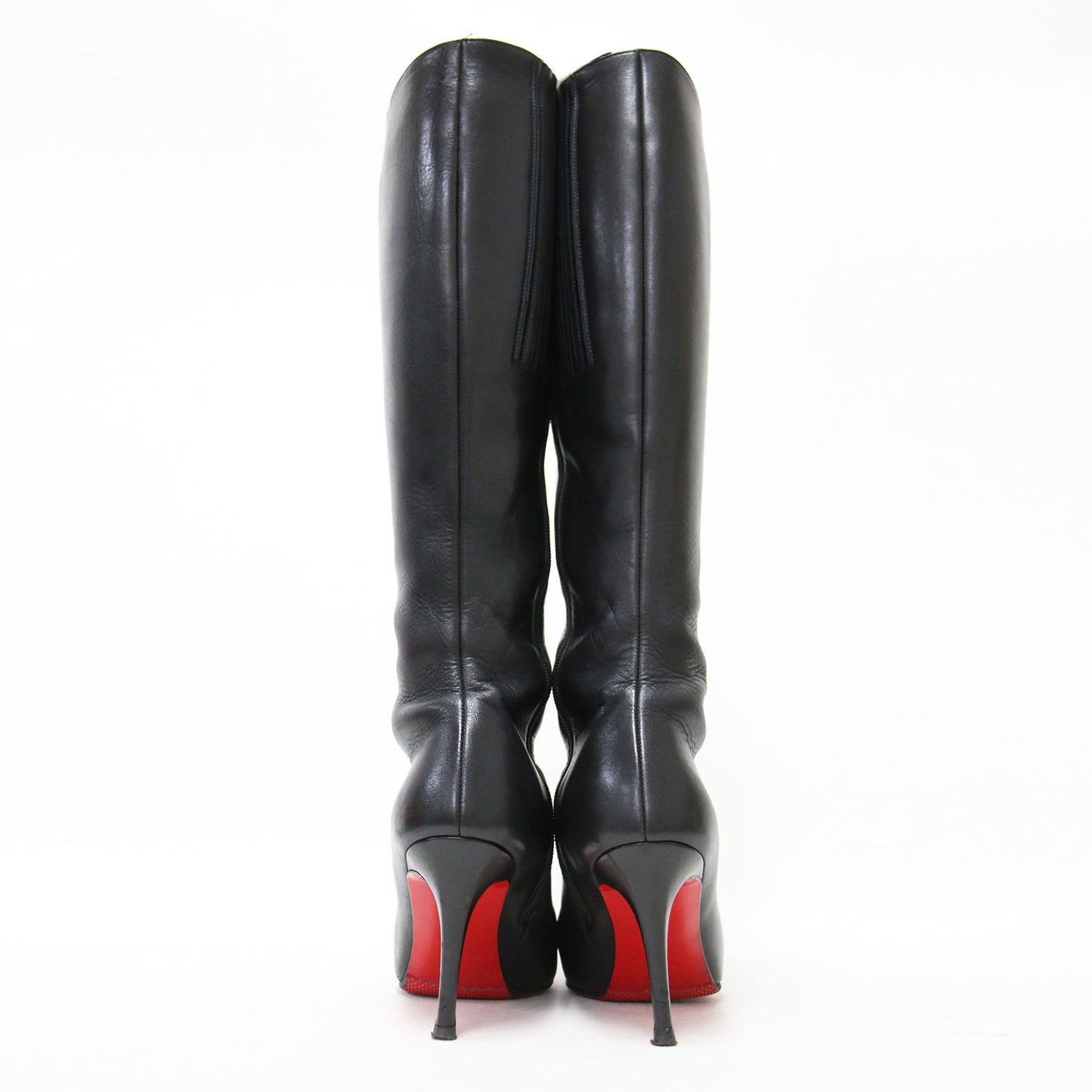 レザー ハイヒール ロング ブーツ / アーモンドトゥ ピンヒール サイドジップ