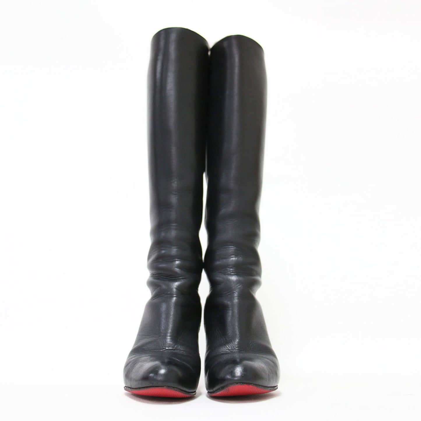 レザー ハイヒール ロング ブーツ / アーモンドトゥ ピンヒール サイドジップ