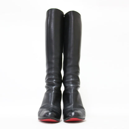 レザー ハイヒール ロング ブーツ / アーモンドトゥ ピンヒール サイドジップ