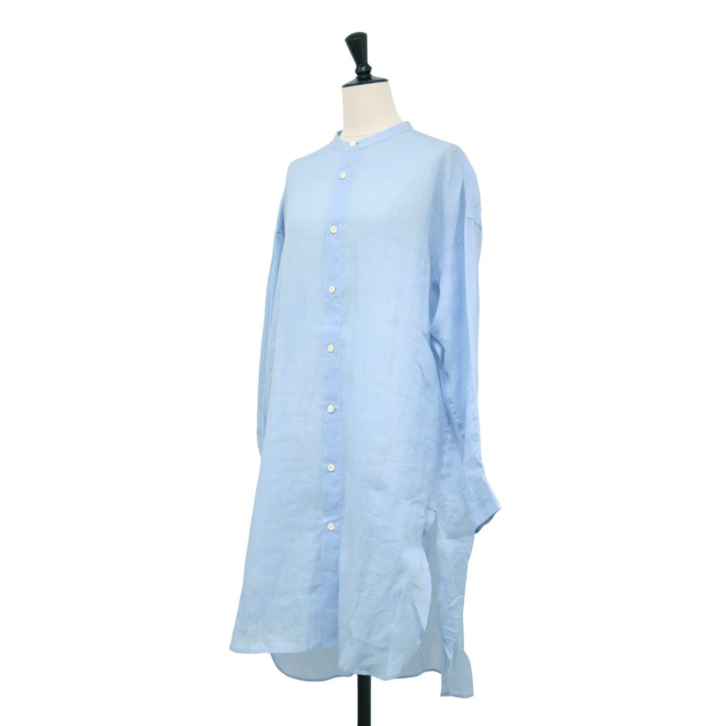 ラミー バンドカラー チュニック シャツ / 長袖 ラウンドヘム スリット