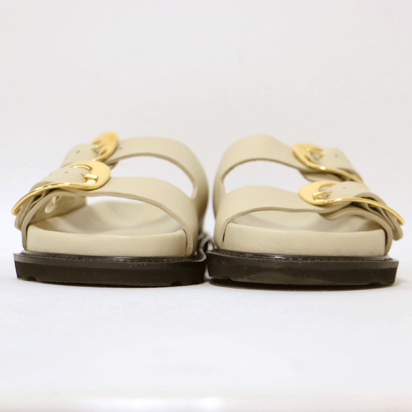 ダブル バックル レザー サンダル / フラット ボリュームソール ベルト