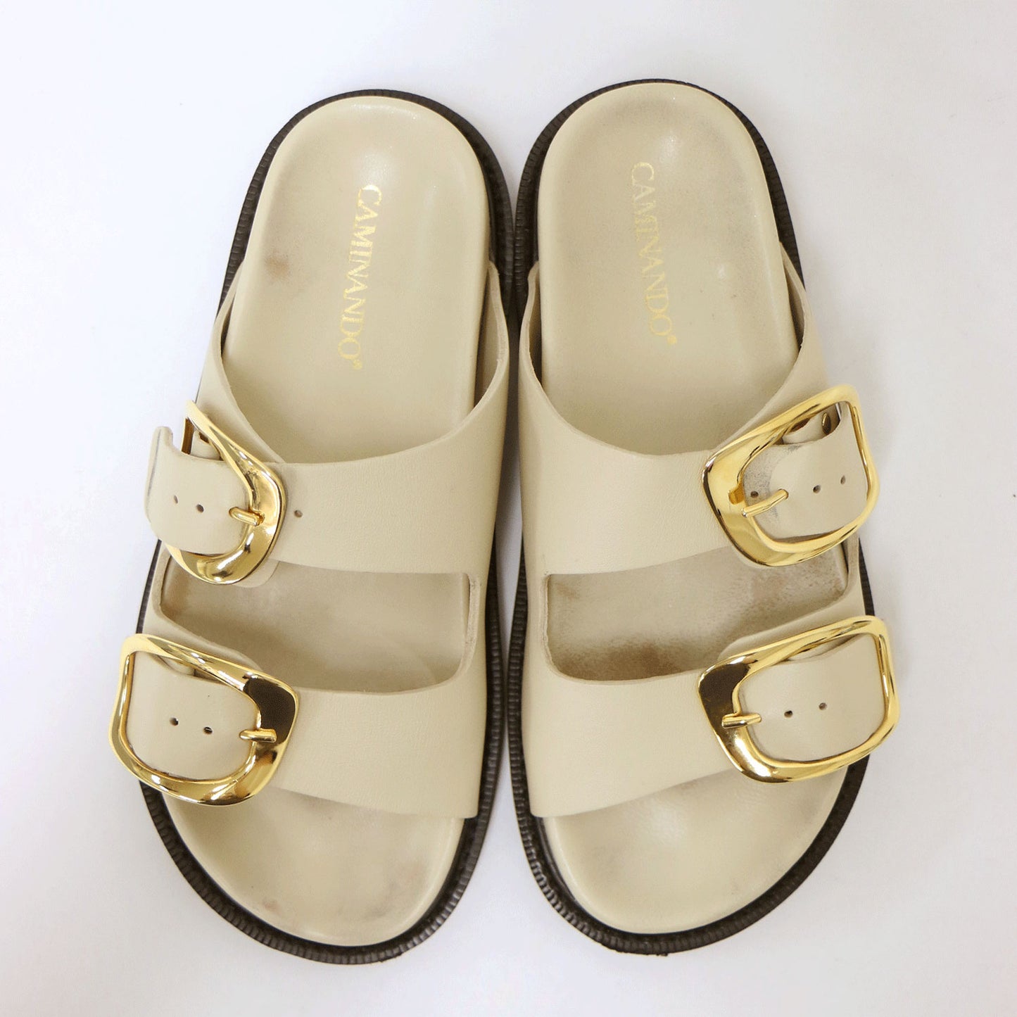 ダブル バックル レザー サンダル / フラット ボリュームソール ベルト