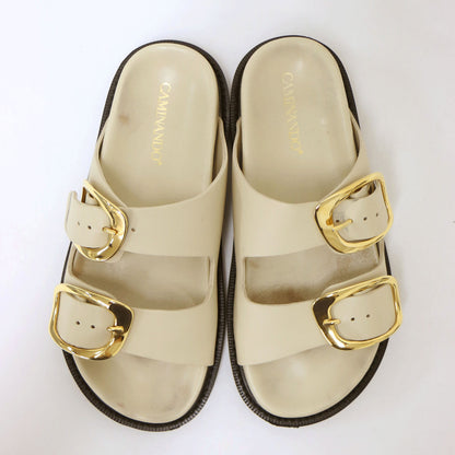 ダブル バックル レザー サンダル / フラット ボリュームソール ベルト