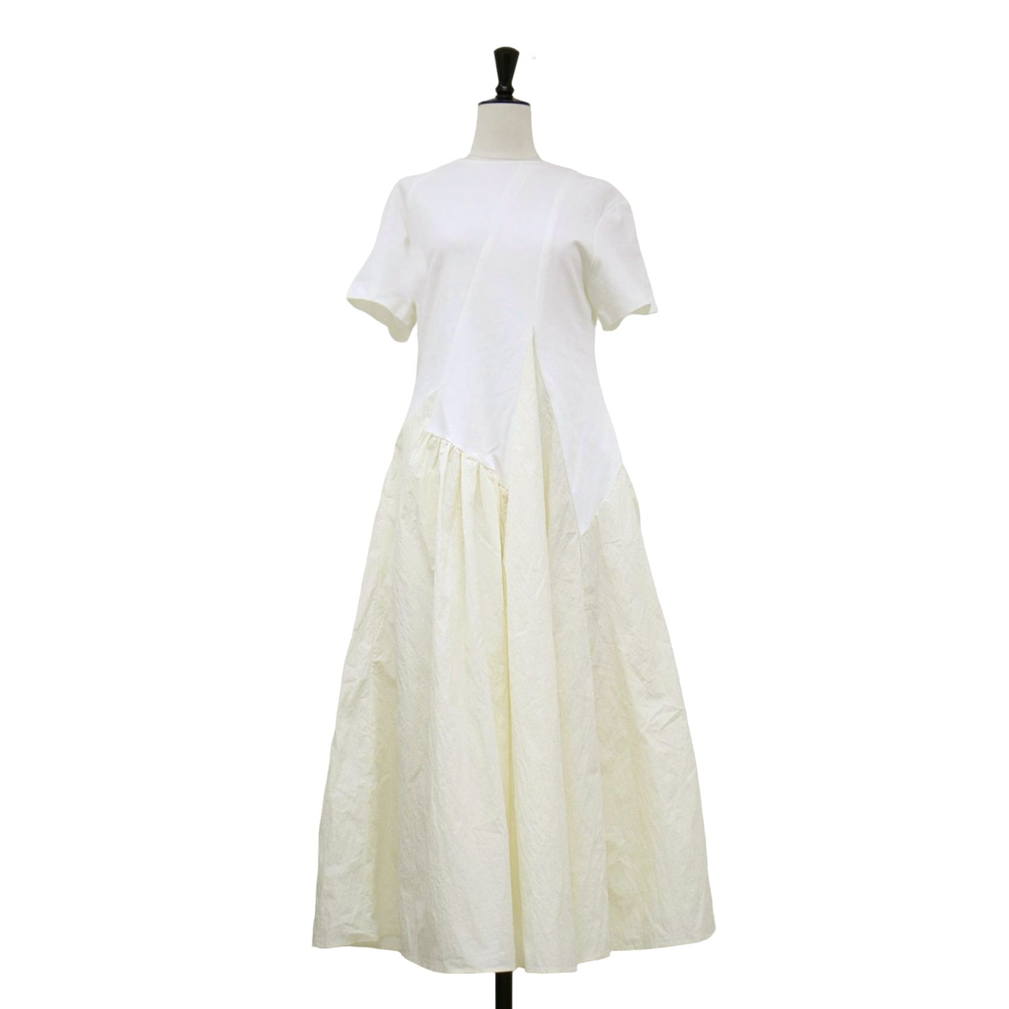 ジャージー 布帛 コンビ ロング ワンピース / Ercilia combi tex jersey dress ドレス 半袖 ラウンドネック フレア 切替