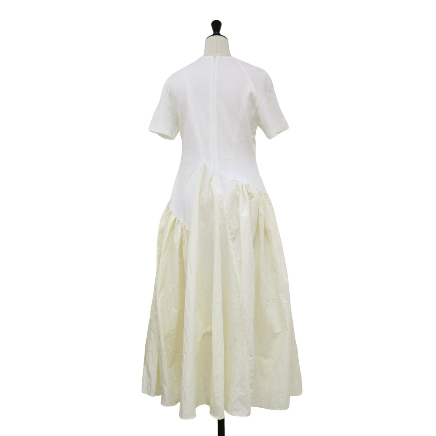 ジャージー 布帛 コンビ ロング ワンピース / Ercilia combi tex jersey dress ドレス 半袖 ラウンドネック フレア 切替