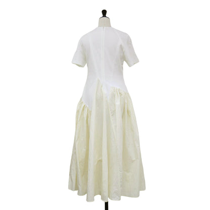 ジャージー 布帛 コンビ ロング ワンピース / Ercilia combi tex jersey dress ドレス 半袖 ラウンドネック フレア 切替