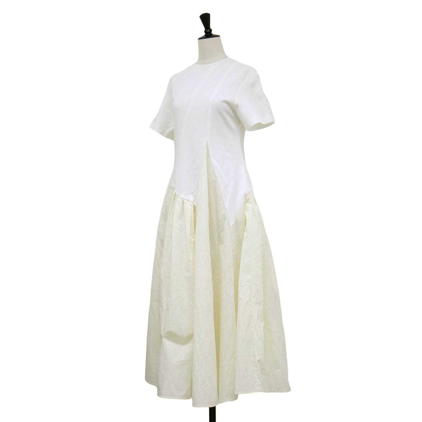 ジャージー 布帛 コンビ ロング ワンピース / Ercilia combi tex jersey dress ドレス 半袖 ラウンドネック フレア 切替
