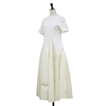ジャージー 布帛 コンビ ロング ワンピース / Ercilia combi tex jersey dress ドレス 半袖 ラウンドネック フレア 切替