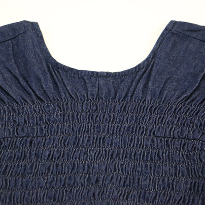 6オンス デニム シャーリング ブラウス / 6oz Denim Shearing Blouse 長袖 クルーネック ギャザー コットン