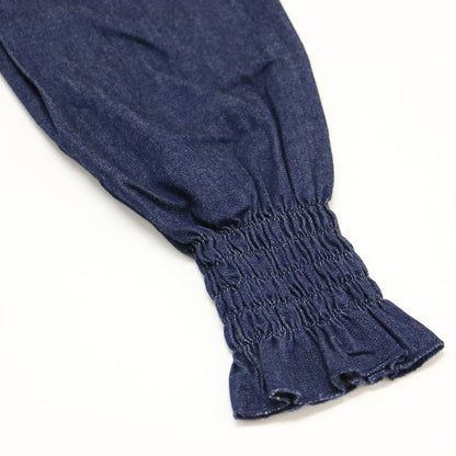 6オンス デニム シャーリング ブラウス / 6oz Denim Shearing Blouse 長袖 クルーネック ギャザー コットン