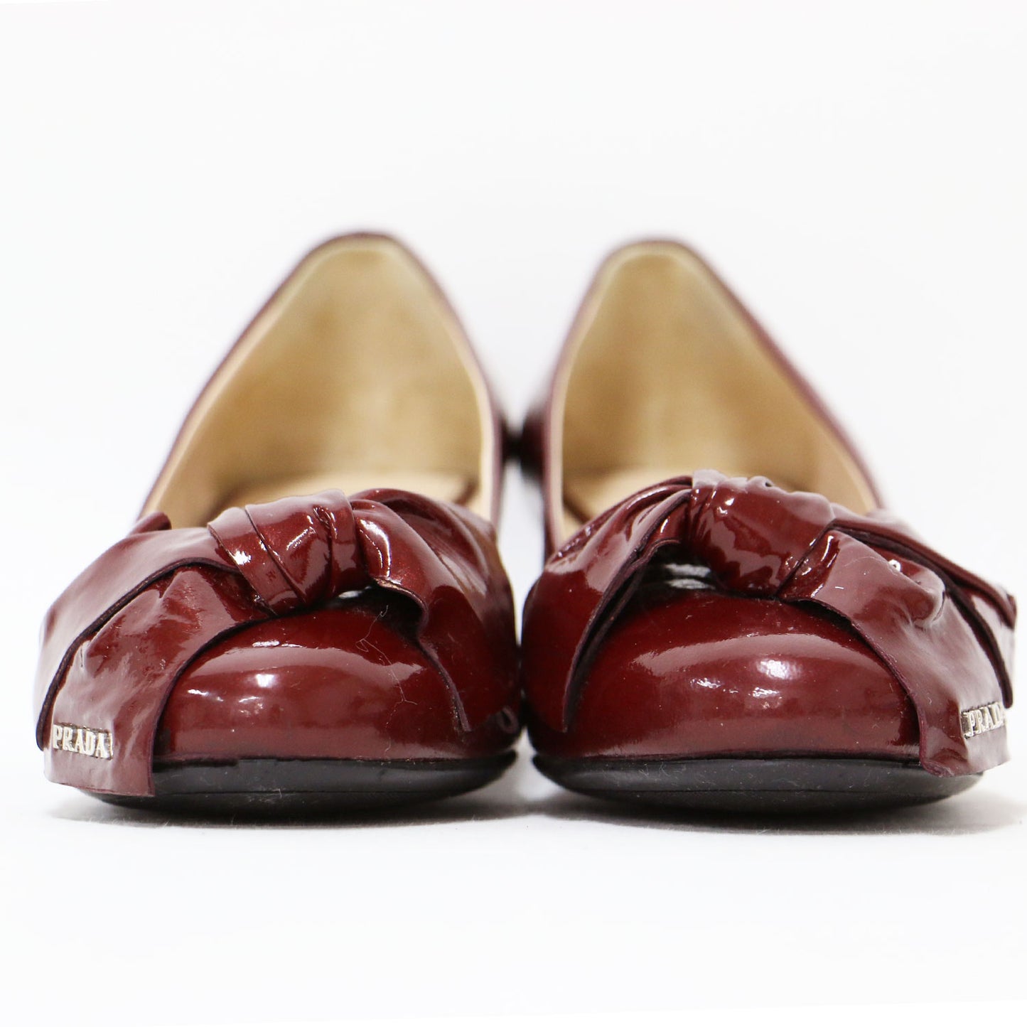 リボン付き エナメル パンプス / ラウンドトゥ チャンキーヒール レザー イタリア製