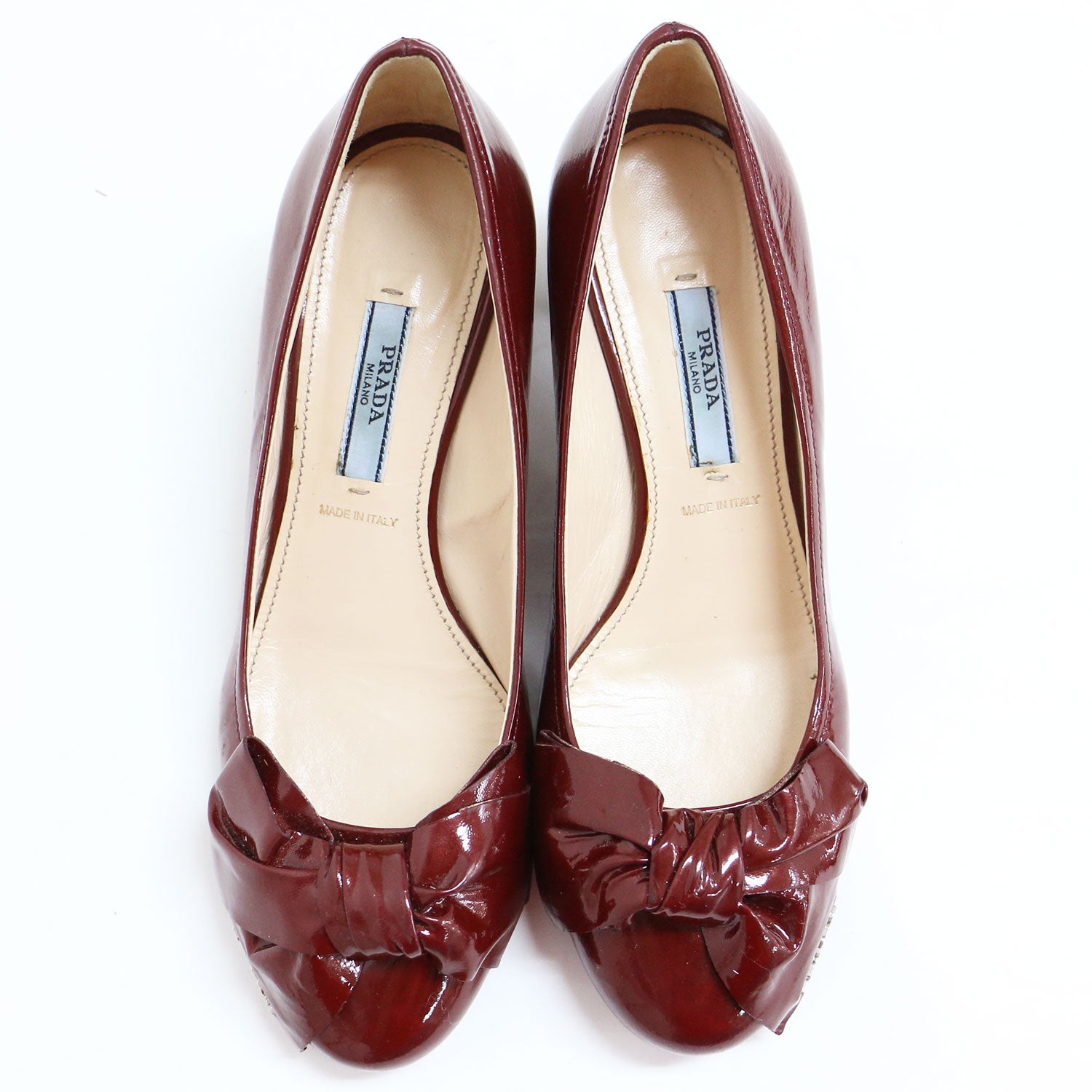 プラダ サイズ表記「36 1/2」23.5センチ ピンクベージュ リボンヒール