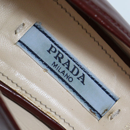 リボン付き エナメル パンプス / ラウンドトゥ チャンキーヒール レザー イタリア製