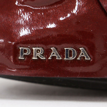 リボン付き エナメル パンプス / ラウンドトゥ チャンキーヒール レザー イタリア製