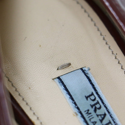 リボン付き エナメル パンプス / ラウンドトゥ チャンキーヒール レザー イタリア製