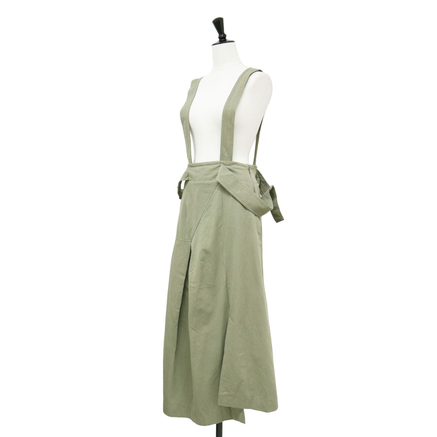 サスペンダー付き タック ロング スカート / アシンメトリー Aライン コットン