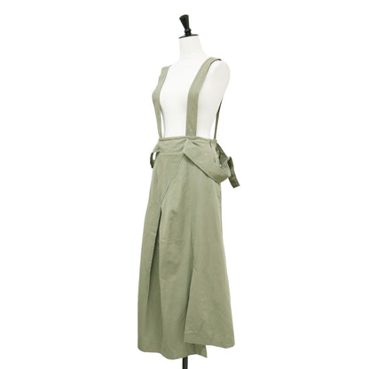 サスペンダー付き タック ロング スカート / アシンメトリー Aライン コットン