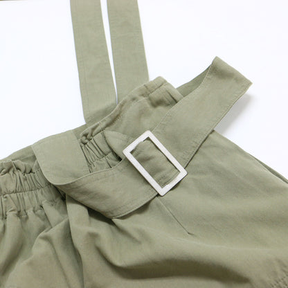 サスペンダー付き タック ロング スカート / アシンメトリー Aライン コットン