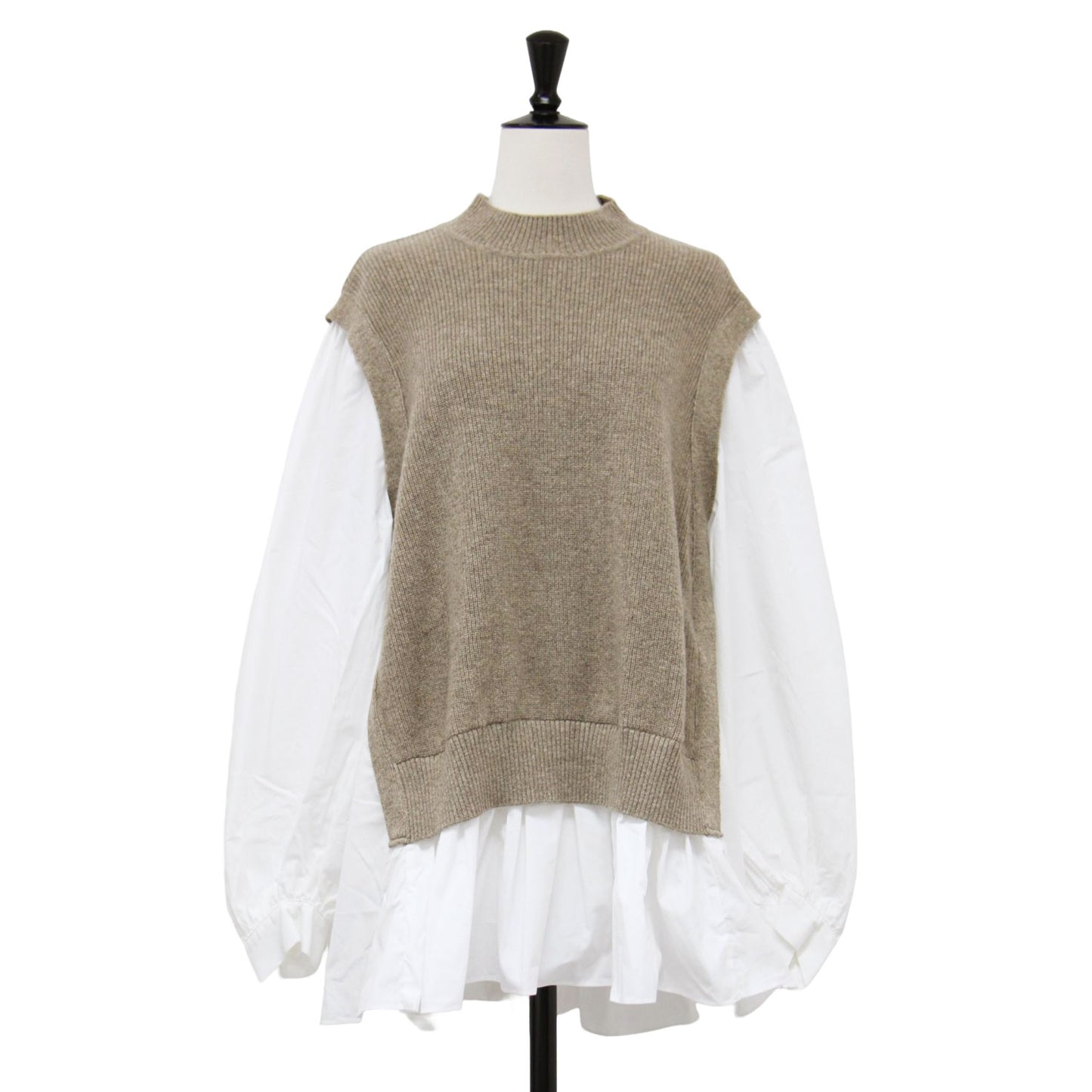 ベスト ドッキング フレア ブラウス / vest docking flare blouse プルオーバー ハイネック ギャザー ウール コットン