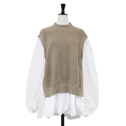 ベスト ドッキング フレア ブラウス / vest docking flare blouse プルオーバー ハイネック ギャザー ウール コットン