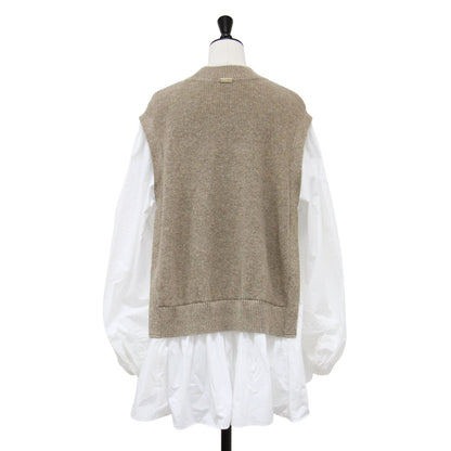 ベスト ドッキング フレア ブラウス / vest docking flare blouse プルオーバー ハイネック ギャザー ウール コットン