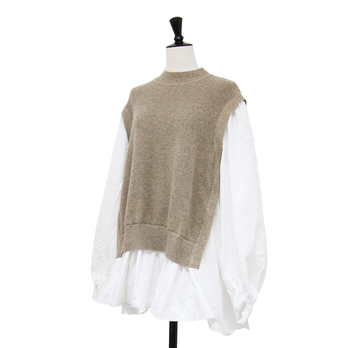 ベスト ドッキング フレア ブラウス / vest docking flare blouse プルオーバー ハイネック ギャザー ウール コットン