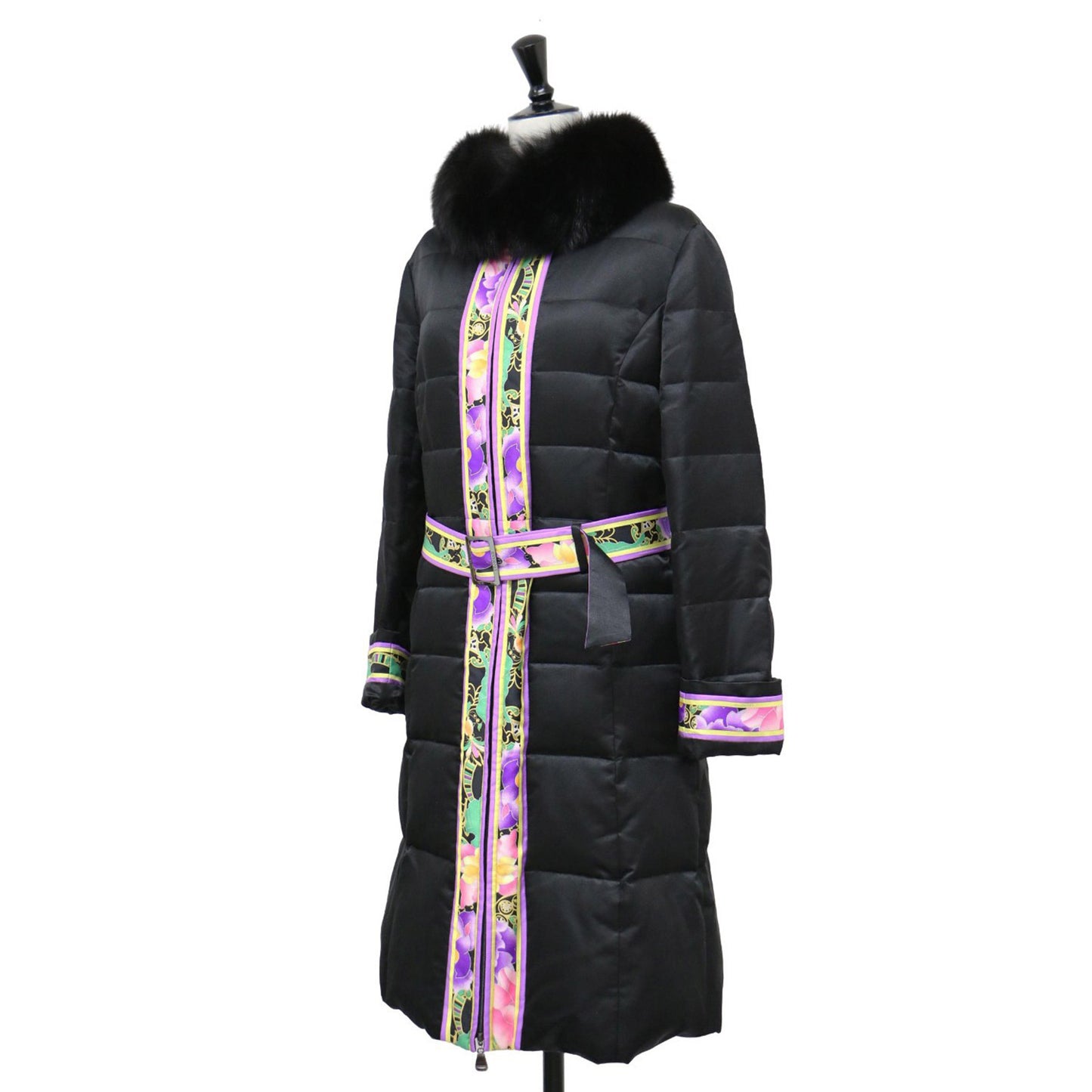 ファー付き ロングコート / ベルト付き 花柄 総柄