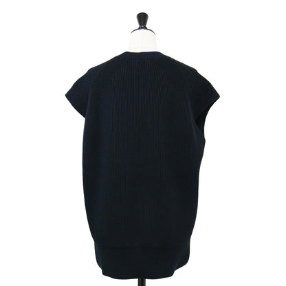 7G 畔編み クルーネック ニット ベスト / ノースリーブ ワイド オフショルダー スリット