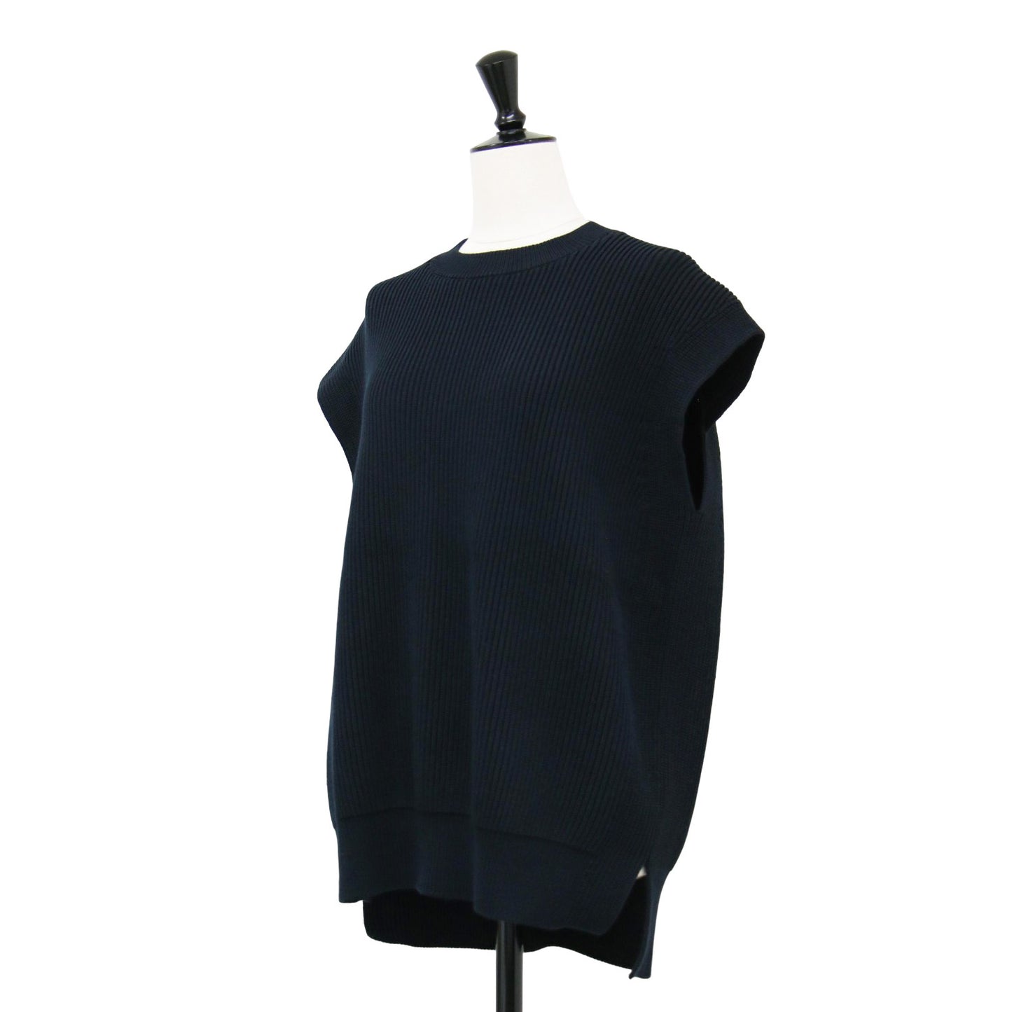 7G 畔編み クルーネック ニット ベスト / ノースリーブ ワイド オフショルダー スリット