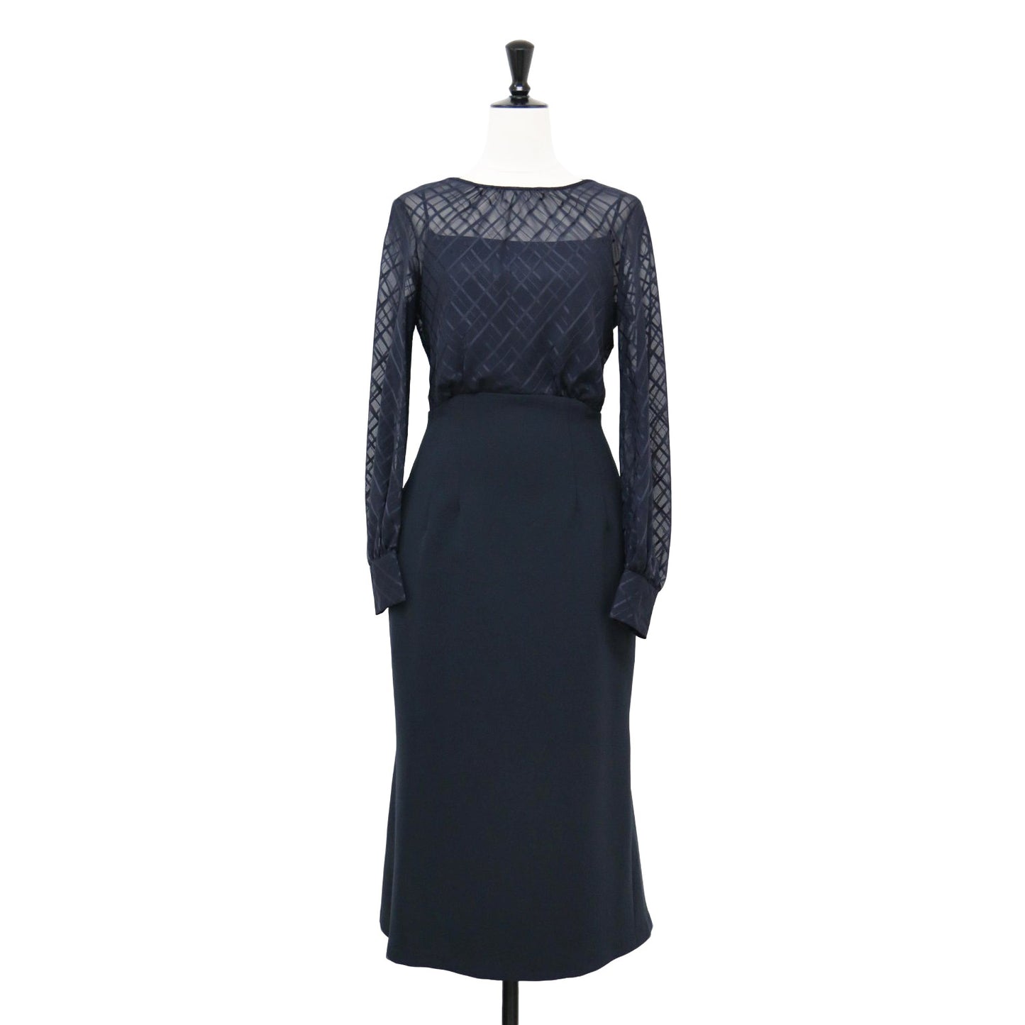 ブラウス ドッキング ワンピース / ロング丈 長袖 シアー チェック マーメイド