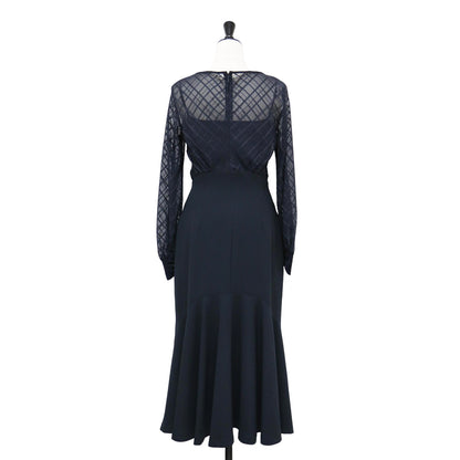 ブラウス ドッキング ワンピース / ロング丈 長袖 シアー チェック マーメイド