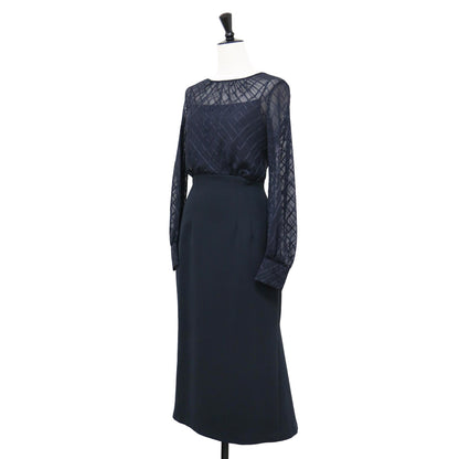 ブラウス ドッキング ワンピース / ロング丈 長袖 シアー チェック マーメイド