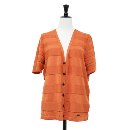 Vネック 半袖 カーディガン / サマーニット ニット ボーダー ハイゲージ レーヨン シルク