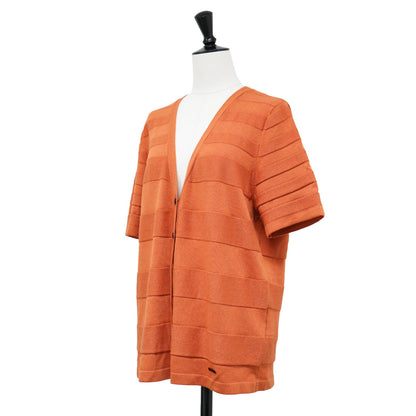 Vネック 半袖 カーディガン / サマーニット ニット ボーダー ハイゲージ レーヨン シルク