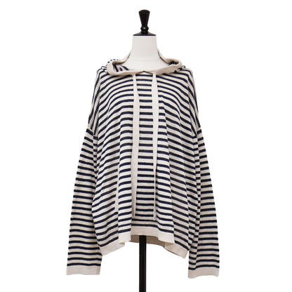 ニット パーカー / プルオーバー フード ボーダー ワイド