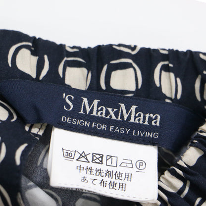 プリント プルオーバー ブラウス / スタンドネック フレンチスリーブ ギャザー タック 総柄 ストレッチ