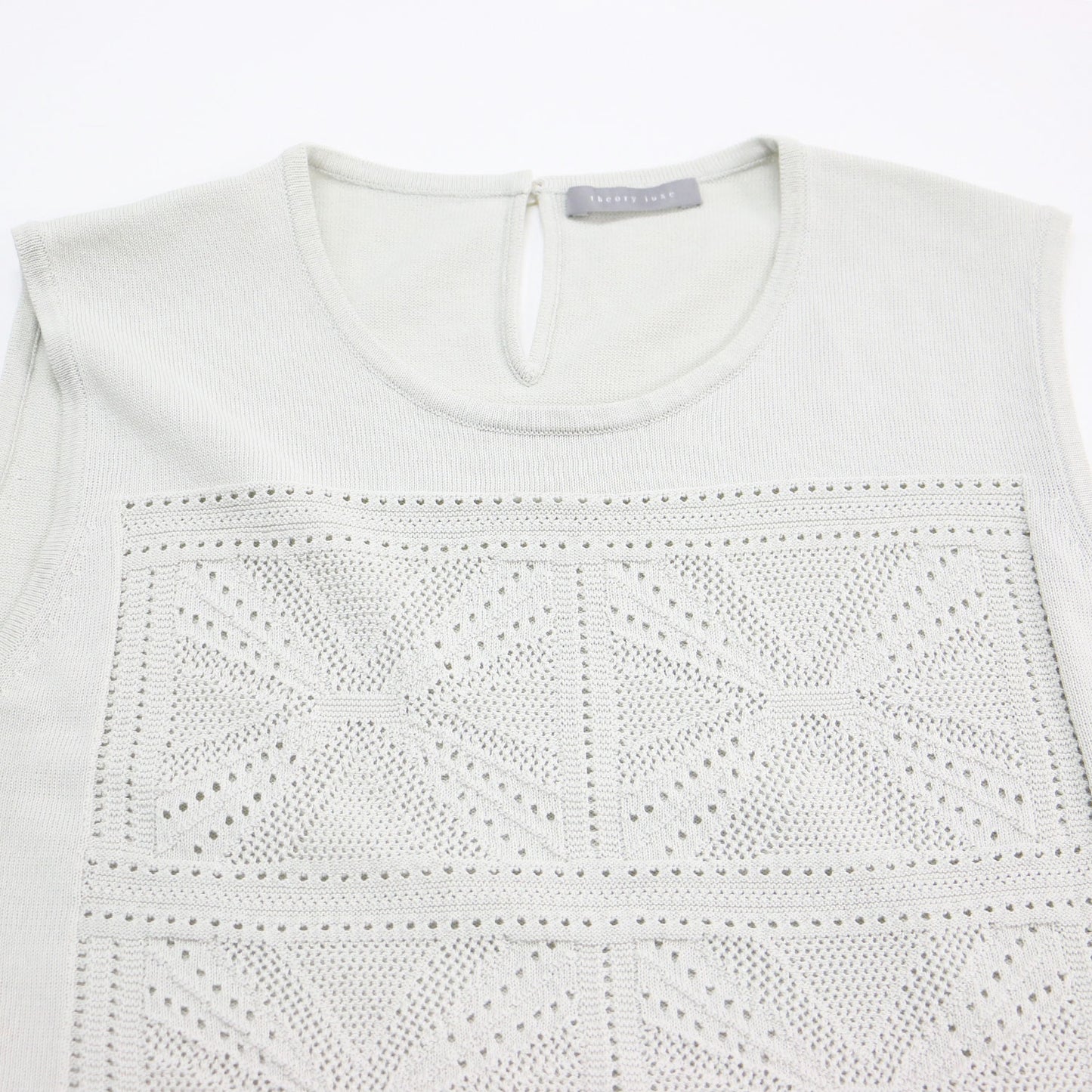 24春夏 クロシェ編み ノースリーブ ニット / Ice Cotton Lita プルオーバー クルーネック スリーブレス パッチワーク風 ドライタッチ ウォッシャブル