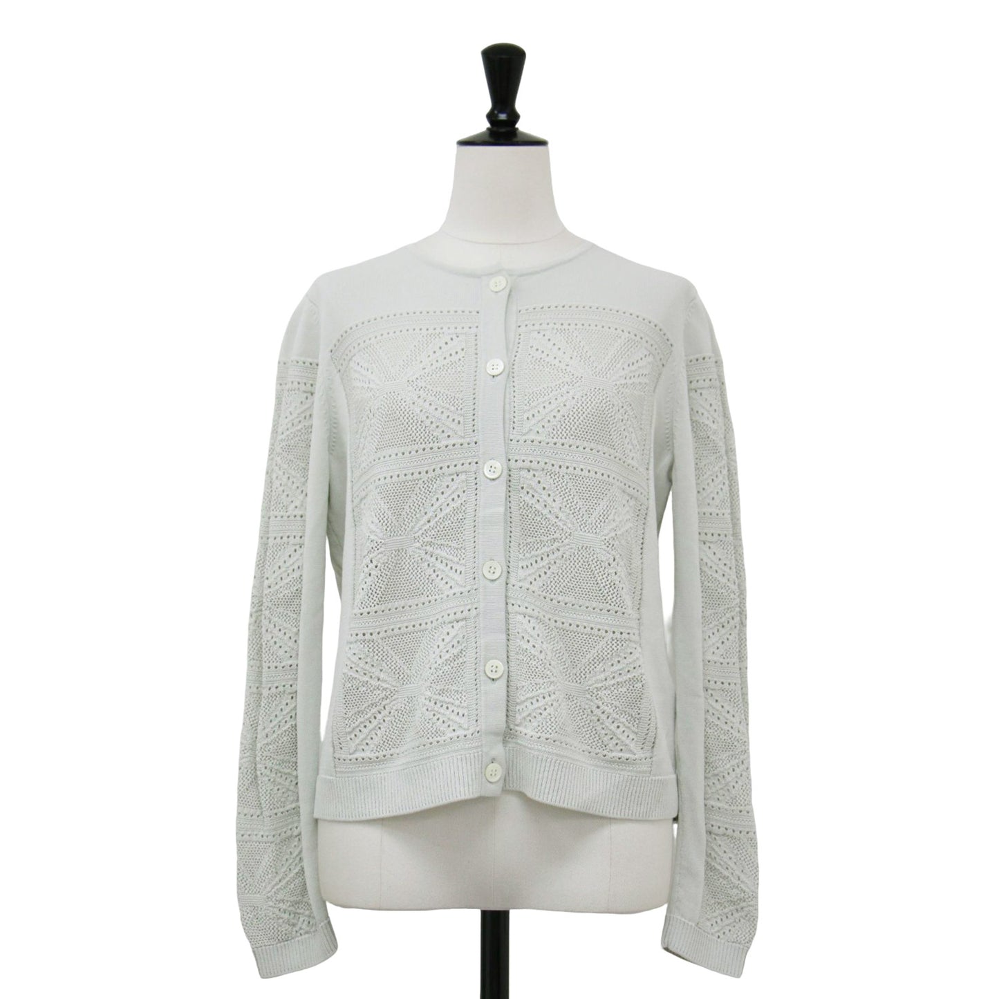24春夏 クロッシェ編み クルーネック カーディガン / Ice Cotton Sophia ニット 長袖 透かし編み コットン