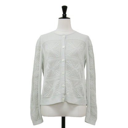 24春夏 クロッシェ編み クルーネック カーディガン / Ice Cotton Sophia ニット 長袖 透かし編み コットン