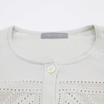 24春夏 クロッシェ編み クルーネック カーディガン / Ice Cotton Sophia ニット 長袖 透かし編み コットン